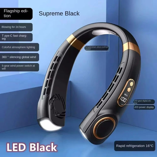 8000Mah USB Hanging Neck Fan Portable Bladeless Mini Rechargeable Mute LED Digital Display Electric Air Cooler Handheld